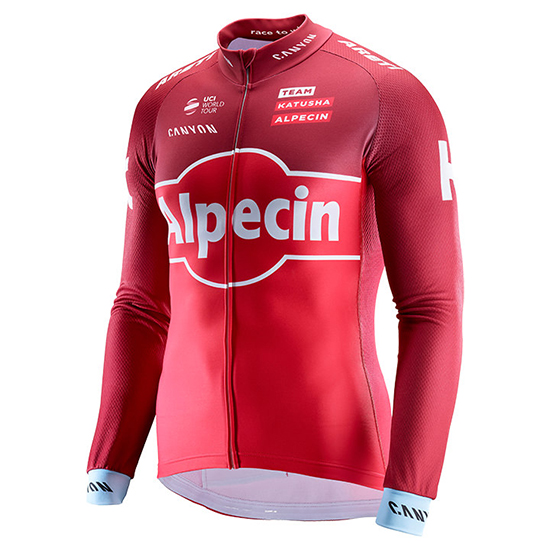 Katusha Alpecin Langarmtrikot 2017 und Lange Tragerhose rot